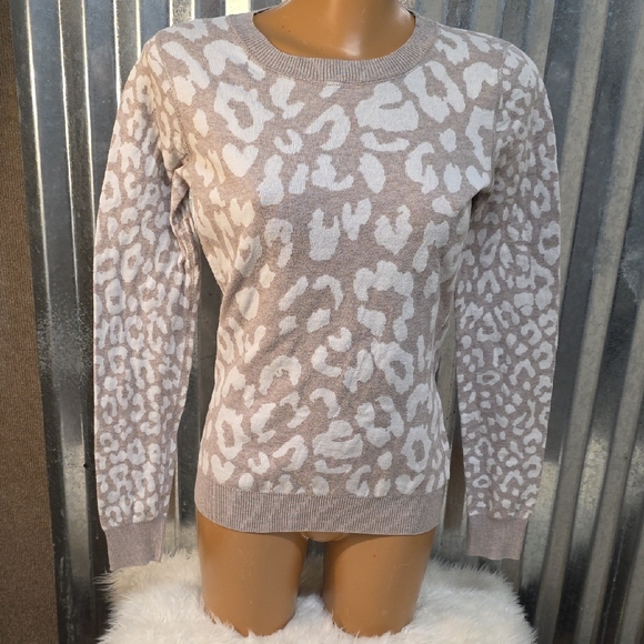 Express Sweaters - Express Beige and White Animal Print Sweater
